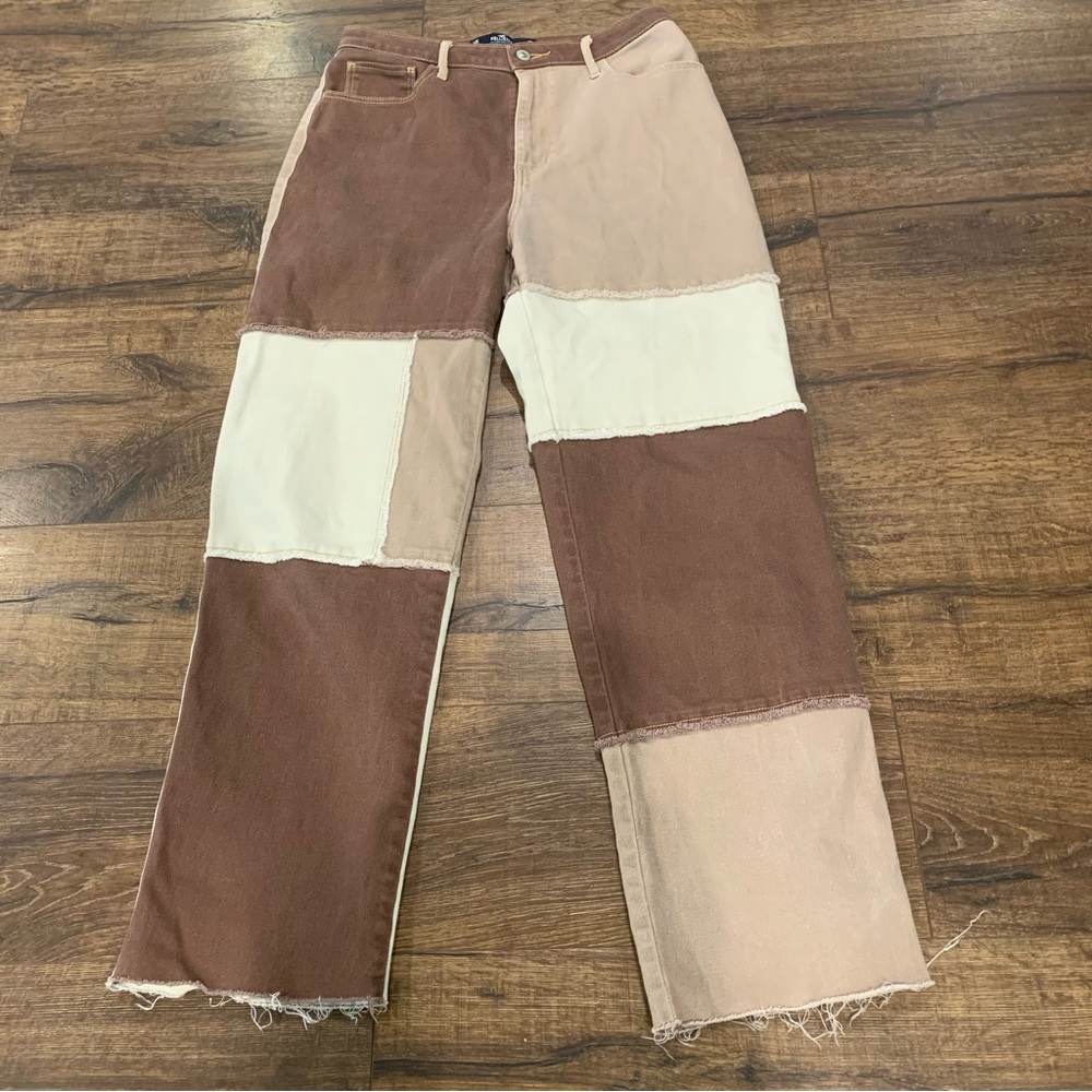 Hollister Patchwork Brown‎ and Cream Denim Jeans. Size 30